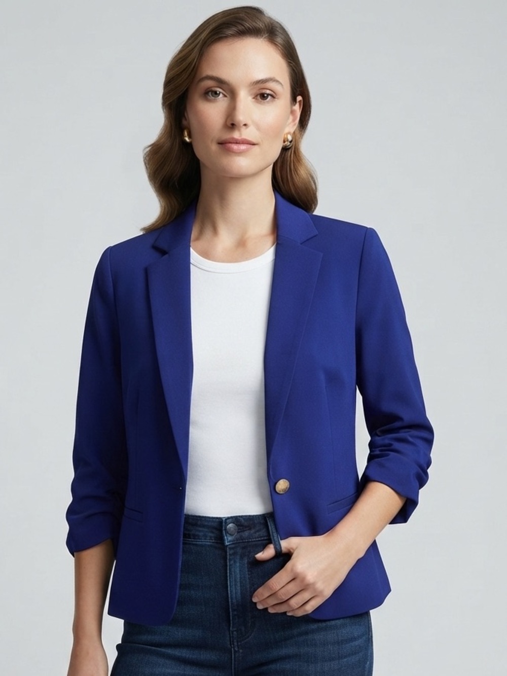 NYCC New York Clothing Co. Purple Single Button Blazer Size Small 3/4 Gather